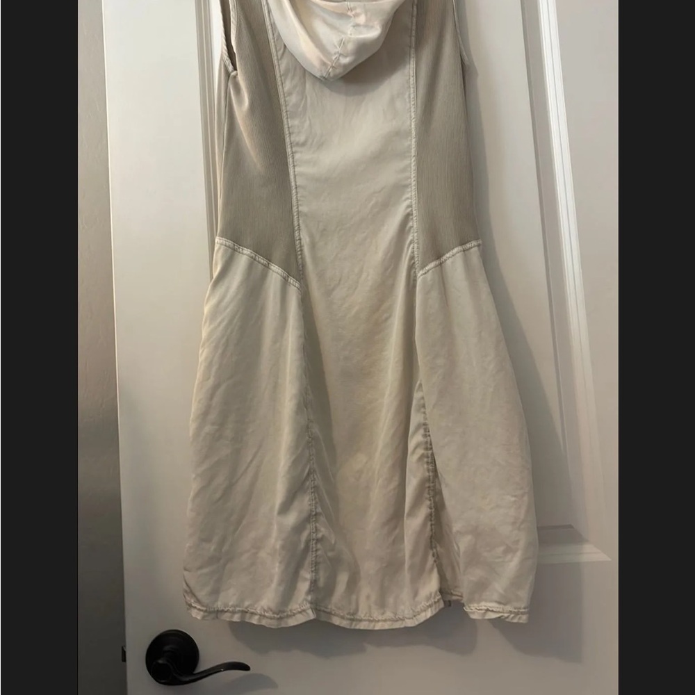 XCVI Hooded Sleeveless Midi Dress in Cream and Beige